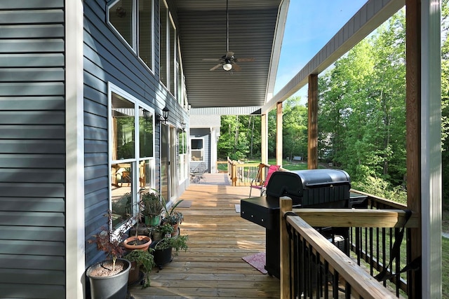 wooden terrace with ceiling fan