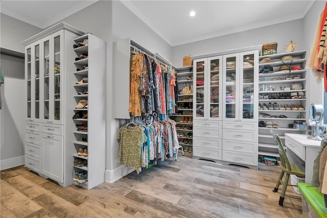 spacious closet featuring light hardwood / wood-style floors