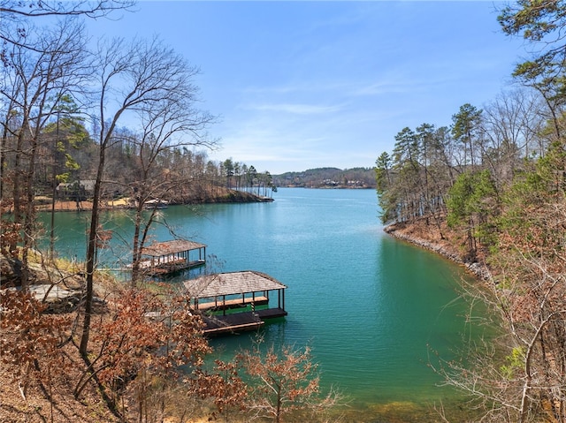 view of dock featuring a water view