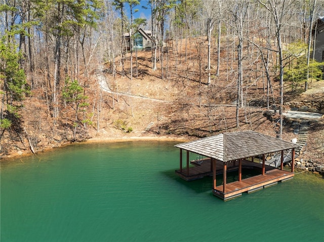 view of dock featuring a water view