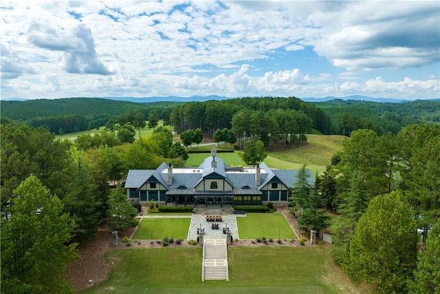 drone / aerial view featuring a mountain view