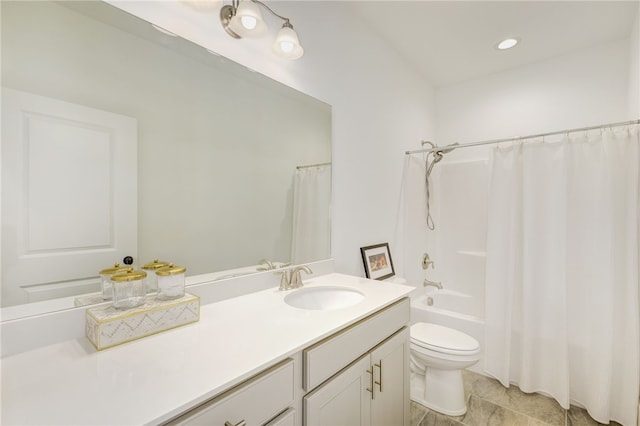 full bathroom with vanity, toilet, and shower / bath combo