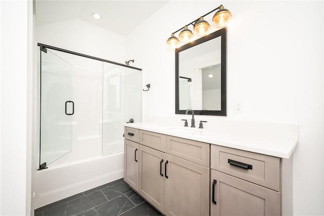 1230 Melton Rd Unit 211, West Union, SC 29696 - bathroom featuring recessed lighting, marble finish floor, enclosed tub / shower combo, and vanity