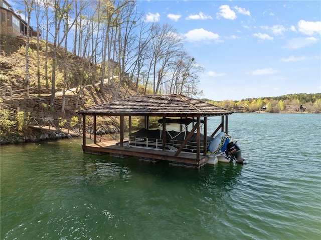 view of dock featuring a water view