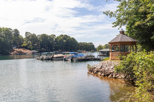 view of water feature featuring a gazebo