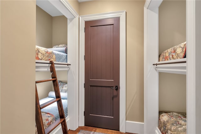 doorway with light wood-type flooring