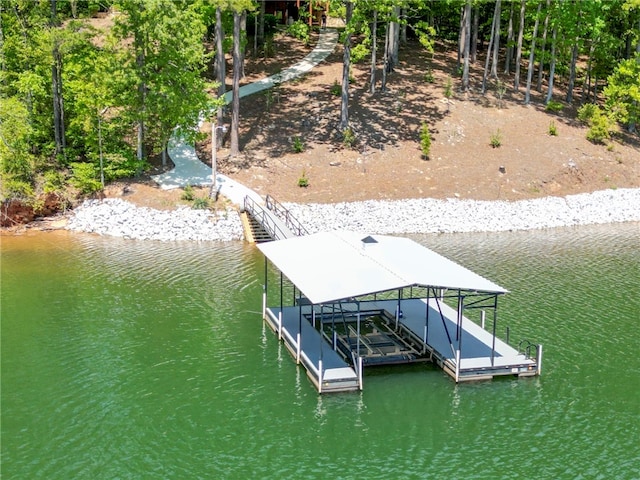 dock area with a water view