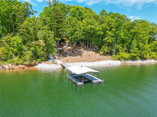 view of dock with a water view