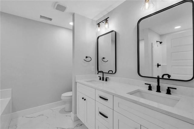 2510 Fleming Dr, Anderson, SC 29621 - full bath with toilet, baseboards, a sink, and marble finish floor