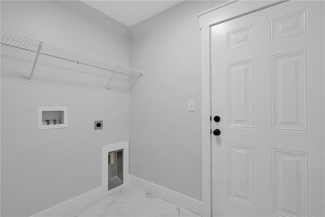 2510 Fleming Dr, Anderson, SC 29621 - laundry room featuring washer hookup, laundry area, marble finish floor, electric dryer hookup, and baseboards