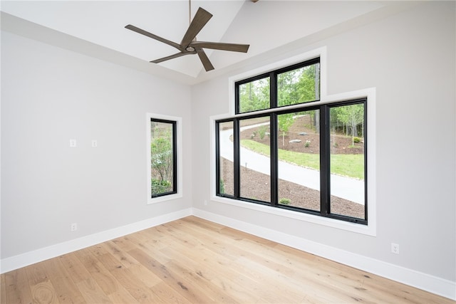 spare room with light hardwood / wood-style floors and ceiling fan