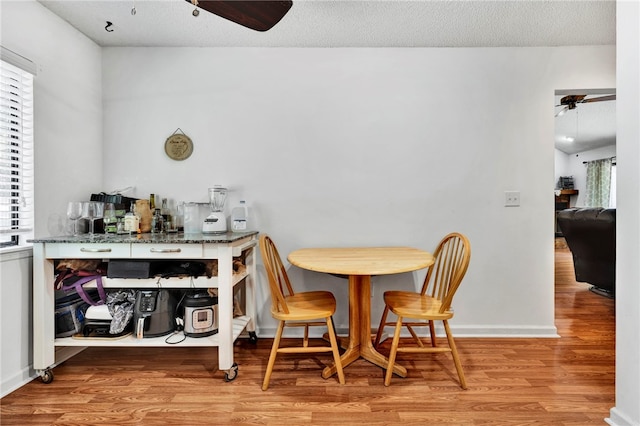 dining room featuring ceiling fan, a healthy amount of sunlight, and light hardwood / wood-style flooring