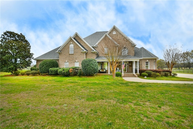 view of front of house with a front yard and a porch