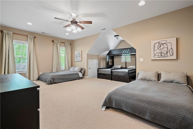 bedroom featuring ceiling fan and carpet flooring