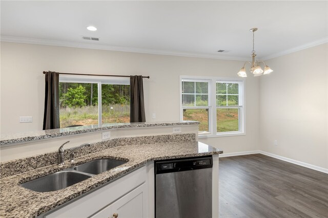 kitchen with dishwasher, sink, white cabinetry, and a wealth of natural light