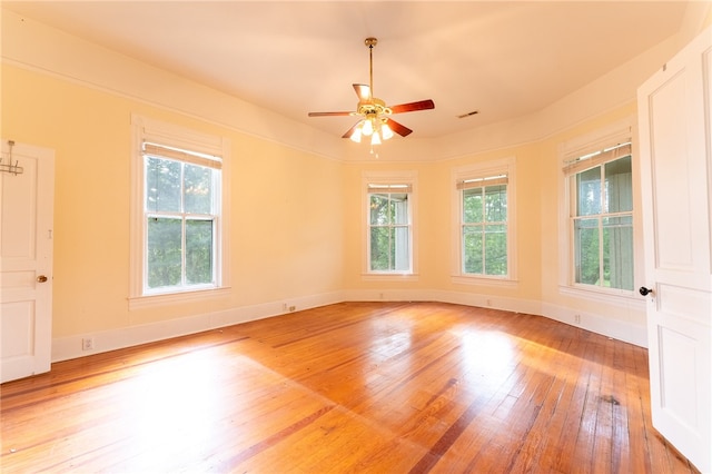 unfurnished room featuring light hardwood / wood-style flooring and ceiling fan