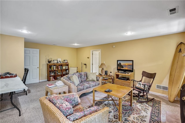 living room with light colored carpet