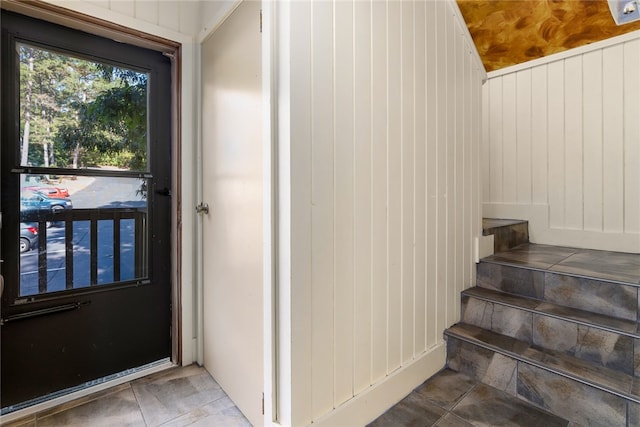 interior space with wooden walls