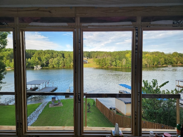 view of water feature with a boat dock