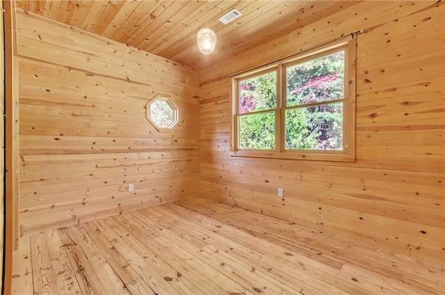 view of sauna / steam room with wooden ceiling and wooden walls