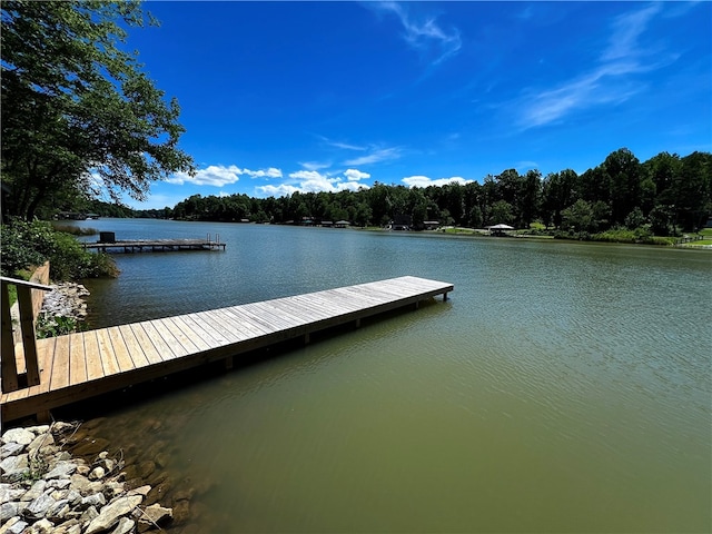 view of dock featuring a water view