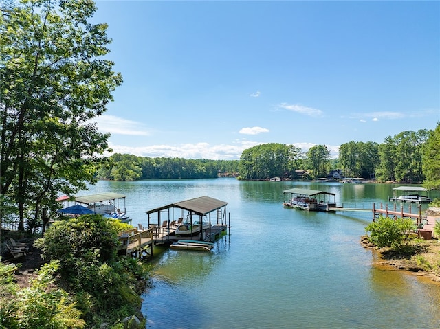 view of dock with a water view