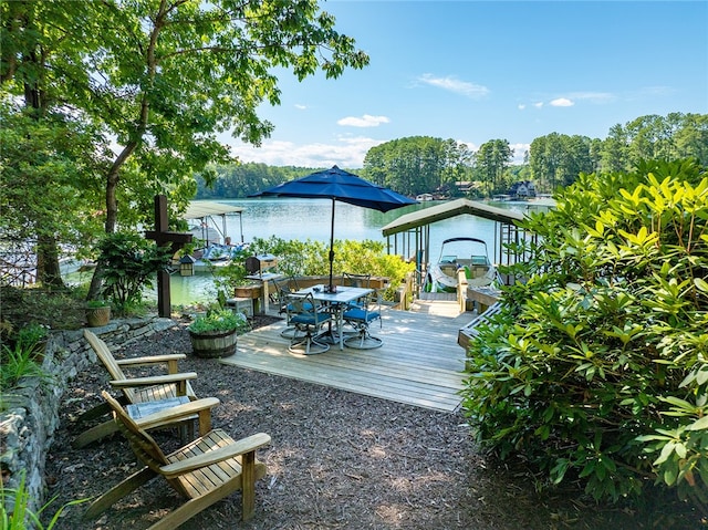 wooden deck with a water view