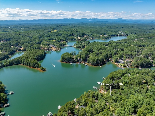 aerial view with a water and mountain view