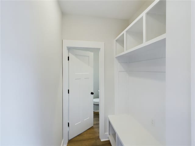 mudroom with dark hardwood / wood-style flooring