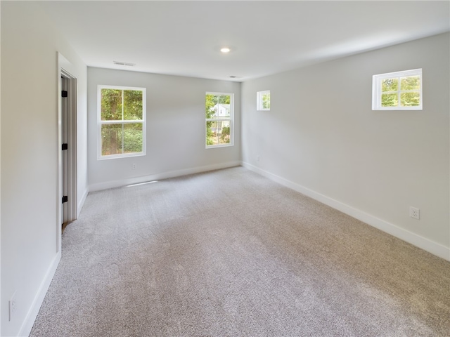 spare room featuring a healthy amount of sunlight and light carpet