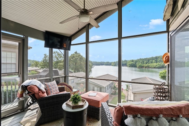 sunroom with ceiling fan and a healthy amount of sunlight