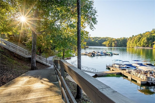 dock area featuring a water view