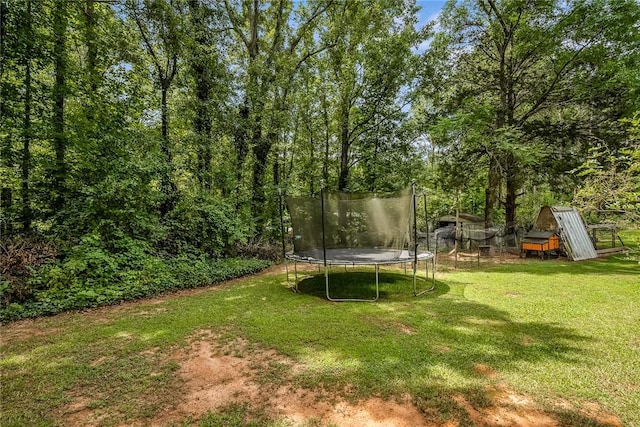 view of yard featuring a trampoline