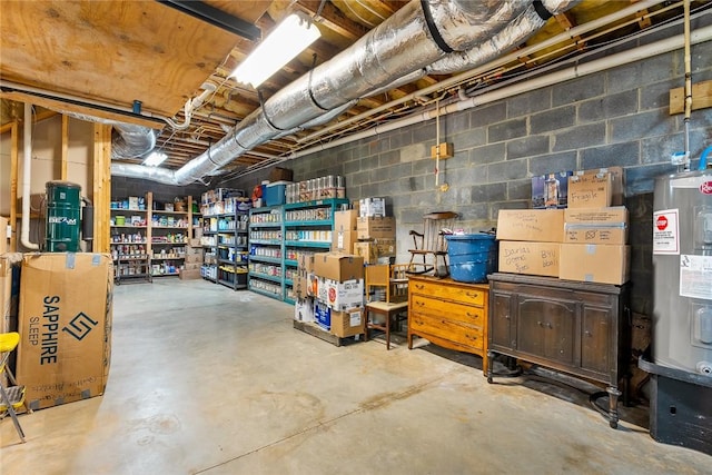 storage area featuring water heater