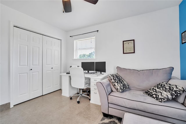 office area featuring ceiling fan