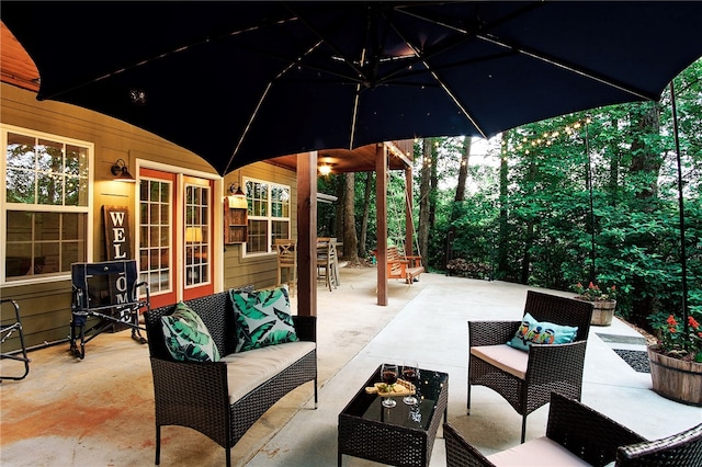 view of patio / terrace with an outdoor hangout area and french doors