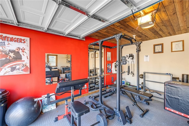 exercise room with carpet