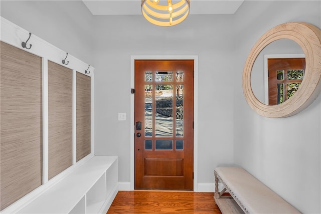 mudroom with hardwood / wood-style flooring