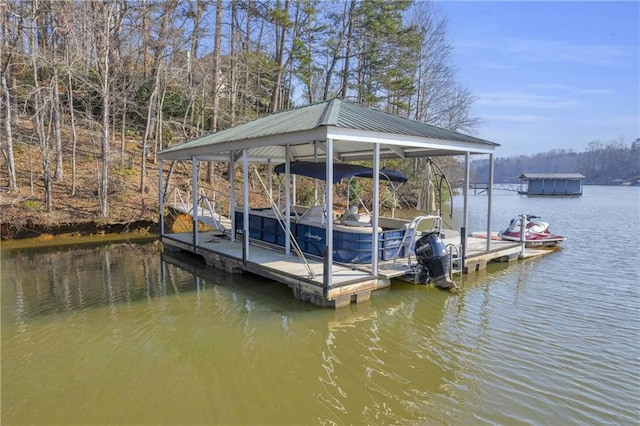 dock area featuring a water view