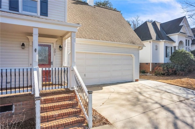 exterior space with a garage