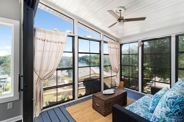 sunroom with ceiling fan and a healthy amount of sunlight