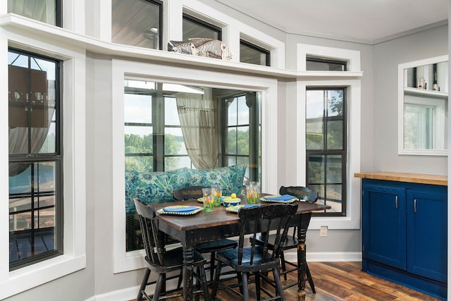 dining area with dark hardwood / wood-style floors