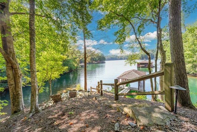 view of dock featuring a water view