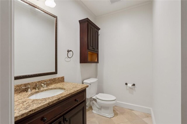 604 Top Ridge Dr, Sunset, SC 29685 - bathroom with crown molding, tile patterned floors, vanity, baseboards, and toilet