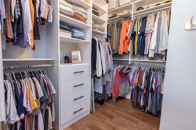 walk in closet featuring wood-type flooring