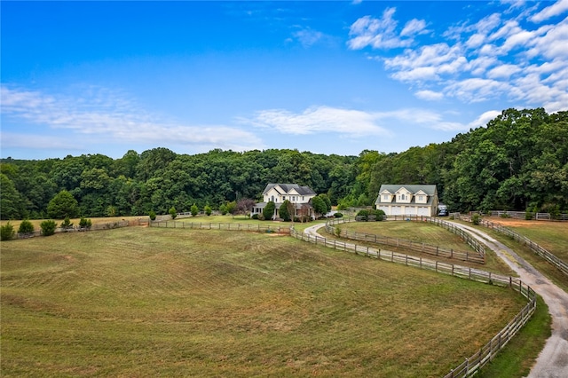 birds eye view of property with a rural view