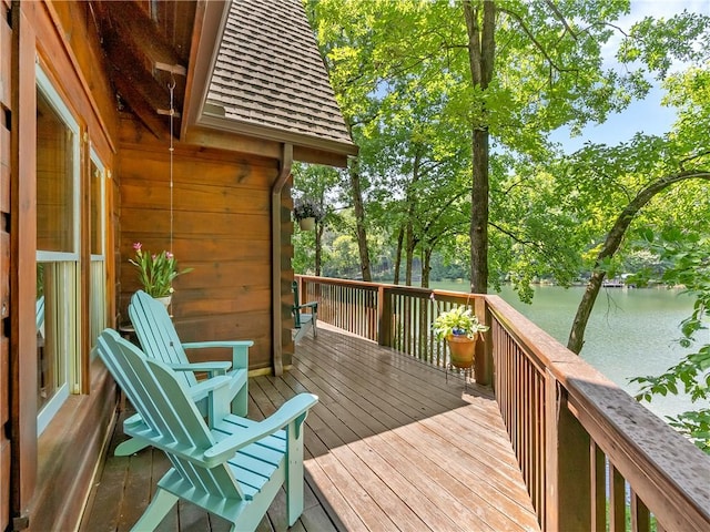 deck with a water view