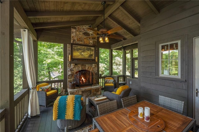 202 Passion Flower Way, Sunset, SC 29685 - sunroom featuring a ceiling fan, plenty of natural light, and outdoor dining area