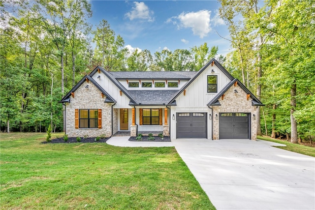 modern farmhouse with a front yard