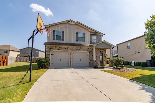 craftsman-style house featuring a garage and a front yard